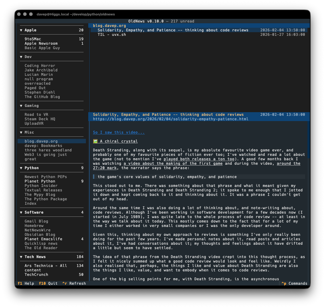 Reading an article with OldNews
